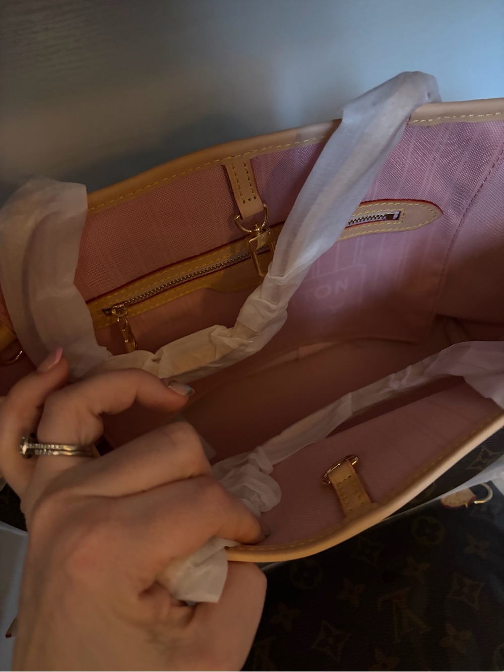 Women's Pink Tote Bag with Gold Hardware
